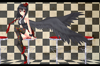 Black Angel, black, squares, cute, angel, beauty, short hair, bar, sexy, wings, sweet, white, art, girl, beautiful, anime, pretty, red, lovely HD wallpaper