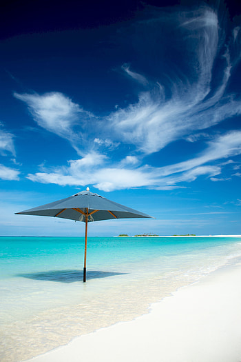 Nature, Clouds, Horizon, Shore, Bank, Ocean, Tropics, Umbrella HD phone wallpaper