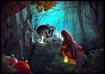 Tomb of an Angel, art, girl, beautiful, angel, woman, halloween, digital, fantasy, pretty, tomb HD wallpaper