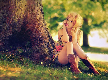 Cowgirl In Autumn, Boots, Grass, Trees, Fall, Woman, Blonde, Autumn, Cowgirl HD wallpaper