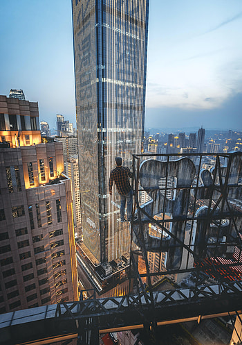 Cities, City, Skyscraper, Building, Human, Person HD phone wallpaper