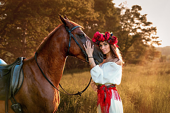 Lady and Horse, flowers, horse, lady, beauty HD wallpaper