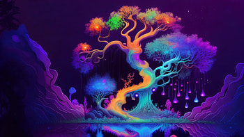Neon Tree, AI Art, fantasy, landscape, fantasy landscape HD wallpaper