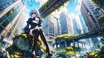 The Nier Automata, nier-automata, games, artwork, digital-art, deviantart, ai, video-games, pixiv HD wallpaper