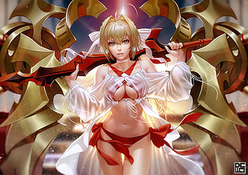 Saber, white, frumusete, girl, anime, red, luminos, realistic, manga HD wallpaper