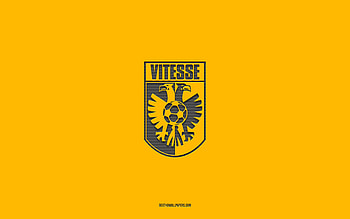 Vitesse FC, yellow background, Dutch football team, Vitesse FC emblem, Eredivisie, Arnhem, Netherlands, football, Vitesse FC logo HD wallpaper