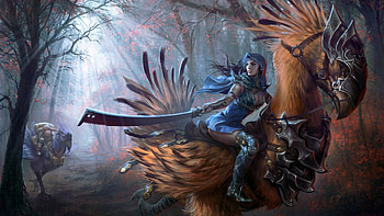 Chocobo Rider Girl, blue, final fantasy, girl, chocobo HD wallpaper