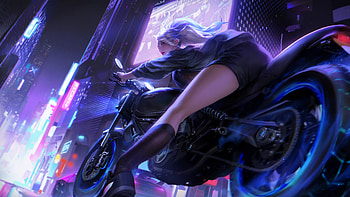 Biker Girl Neon City , artist, artwork, artstation HD wallpaper