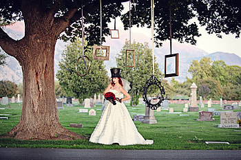 Gothic Bride, frames, cemetery, tombstones, tree HD wallpaper