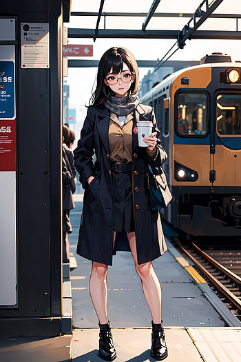 A girl waiting train, girl, coat, scarf HD phone wallpaper