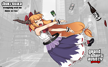 Suika Ibuki GTA, gta, grand theft auto, horns, oni, city, alcohol, touhou, suika ibuki HD wallpaper