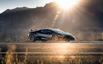 Lamborghini Huracan, side view, exterior, evening, sunset, black Huracan, Huracan tuning, Italian sports cars, Lamborghini HD wallpaper