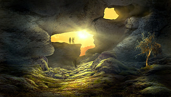 Fantasy Landscape Cave Human, fantasy, landscape, cave, artist, artwork, digital-art HD wallpaper