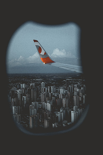 City, View From Above, Miscellanea, Miscellaneous, Flight, Porthole, Airplane Wing, Wing Of The Plane HD phone wallpaper