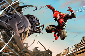 Spiderman Vs Venom Comic Art , spiderman, venom, superheroes HD wallpaper