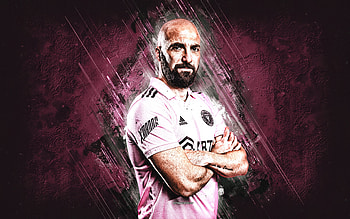 Gonzalo Higuain, Inter Miami CF, Argentine football player, portrait, pink stone background, football, MLS, USA, Higuain Inter Miami HD wallpaper