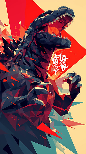 Geometric Godzilla Roar, Godzilla, Digital Art, monster, Japanese HD phone wallpaper