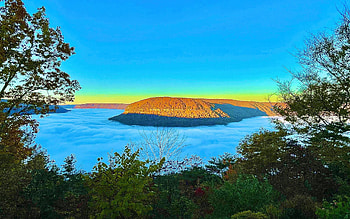 Fall morning sunrise overlooking the Tennessee River & Prentice Cooper State Forest, autumn, trees, sky, water, usa HD wallpaper
