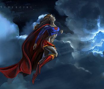 Supergirl in the air, flight, clouds, sky, art HD wallpaper