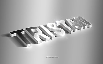 Tristan, silver 3d art, gray background, with names, Tristan name, Tristan greeting card, 3d art, with Tristan name HD wallpaper
