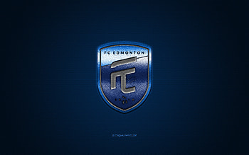 FC Edmonton, Canadian soccer club, blue logo, blue carbon fiber background, Canadian Premier League, soccer, Edmonton, Canada, FC Edmonton logo HD wallpaper
