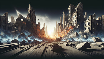 Cataclysmic Earthquake Fantasy Art, earthquake, ruin, destruction, apocalyptic, landscape HD wallpaper
