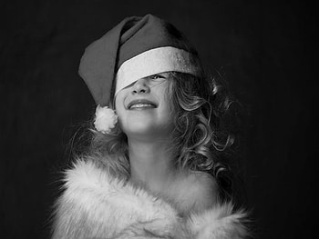 Cute Little Girl, christmas, smile, santa, black and white HD wallpaper
