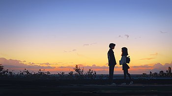Love Horizon Boy And Girl Embracing At Sunset, anime-girl, anime-boy, love, couple, sunset, evening, artist, artwork, digital-art HD wallpaper