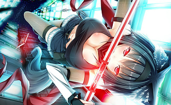 ✞| Ƥσωɛяғʋℓ Sωσя∂|✞, Red Eyes, Red, Fox, Lovely, Anime, Ears, Ribbons, Cute, Girl, Sweet, Sword, Short hair, Sharp, Animal HD wallpaper