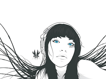 butterfly girl, blue, white, design, black, butterfly, eyes, cool, girl HD wallpaper