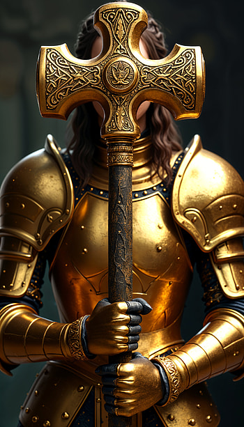 Golden Hammer: A Bold for Warriors, golden, paladin, armor, knight HD phone wallpaper