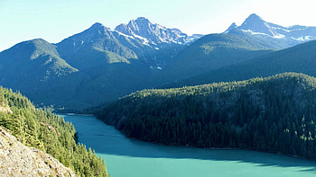 Lake Diablo, Washington, landscape, trees, sky, mountains, usa HD wallpaper