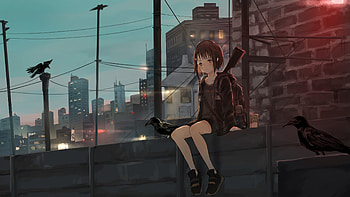 Anime Girl Sitting Alone Roof Sad , anime-girl, anime, artist, artwork, digital-art HD wallpaper