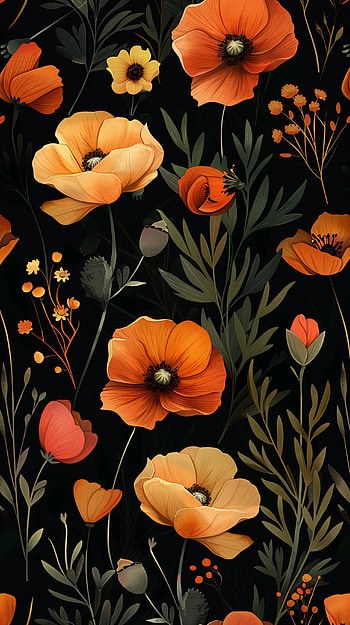 Midnight Poppy Field, flower HD phone wallpaper