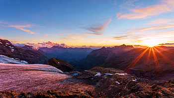 Sunset at the Bluemlisalp hut in the swiss alps, landscape, sky, rocks, sunset, clouds HD wallpaper