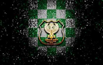 Al Masry SC, glitter logo, Egyptian Premier League, green white checkered background, EPL, soccer, egyptian football club, Al Masry SC logo, mosaic art, football, Al Masry FC HD wallpaper