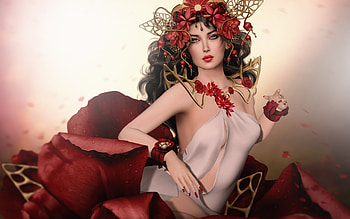 Girl, Flowers, Red, Fantasy HD wallpaper
