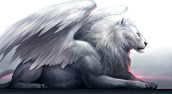 Griphon, wings, white, grey, art, lion, feather, sandara, fantasy, creature HD wallpaper