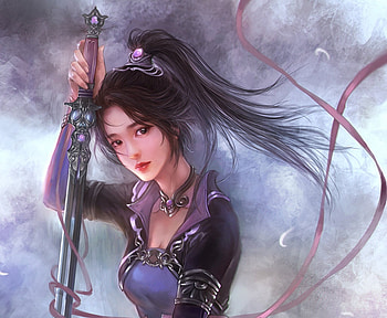 Fighter, sword, asian, fantasy, luminos, girl, katana, yankong bu HD wallpaper