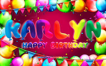 Happy Birtay Karlyn, , colorful balloon frame, Karlyn name, purple background, Karlyn Happy Birtay, Karlyn Birtay, popular german female names, Birtay concept, Karlyn HD wallpaper