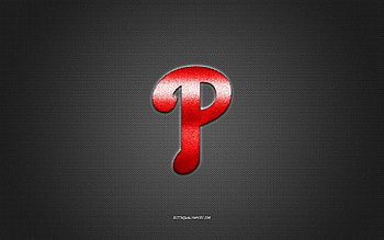 Philadelphia Phillies emblem, American baseball club, red logo, gray carbon fiber background, MLB, Philadelphia Phillies Insignia, baseball, Philadelphia, USA, Philadelphia Phillies HD wallpaper