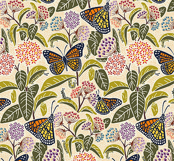 Pattern, summer, butterfly, flower, red, green, texture, vara, leaf HD wallpaper