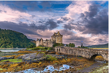 Tide Out at Eilean Donan Castle, Scotland, bridge, castle, scotland, water HD wallpaper