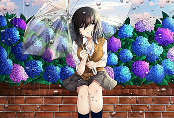 Outdoor, beautiful, anime girl, rain, cute HD wallpaper