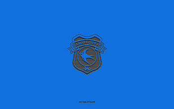 Cardiff City FC, blue background, English football team, Cardiff City FC emblem, EFL Championship, Cardiff, Wales, football, Cardiff City FC logo HD wallpaper