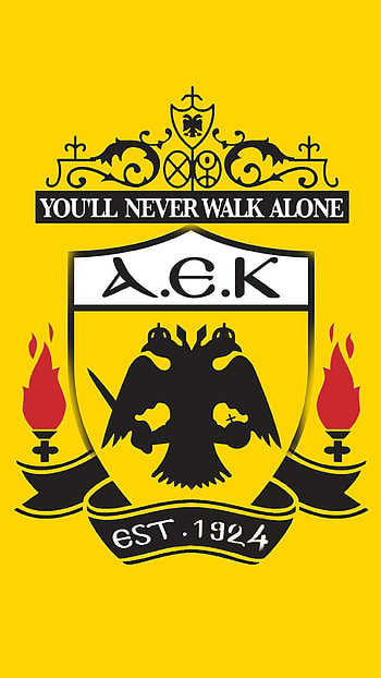YNWA_AEK, greek, symbol, aek, blackandyellow, ynwa, eagle, superleague, yellow, liverpool HD phone wallpaper