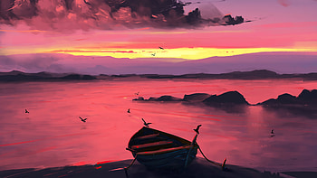 Evening Tide , boat, artist, artwork, digital-art, sunset, evening HD wallpaper