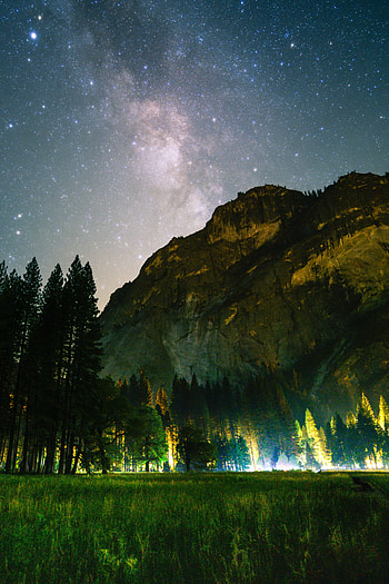 Landscape, Nature, Trees, Night, Rock, Mountain HD phone wallpaper