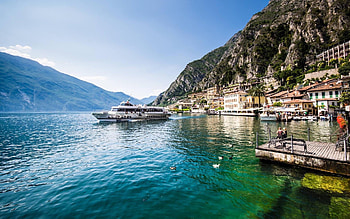 Mountain lake luxury, Lake Garda yachts, Italian mountain landscape, High-quality HD wallpaper