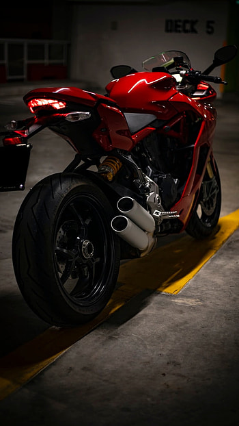 3d Bike, Red Bike, parking HD phone wallpaper
